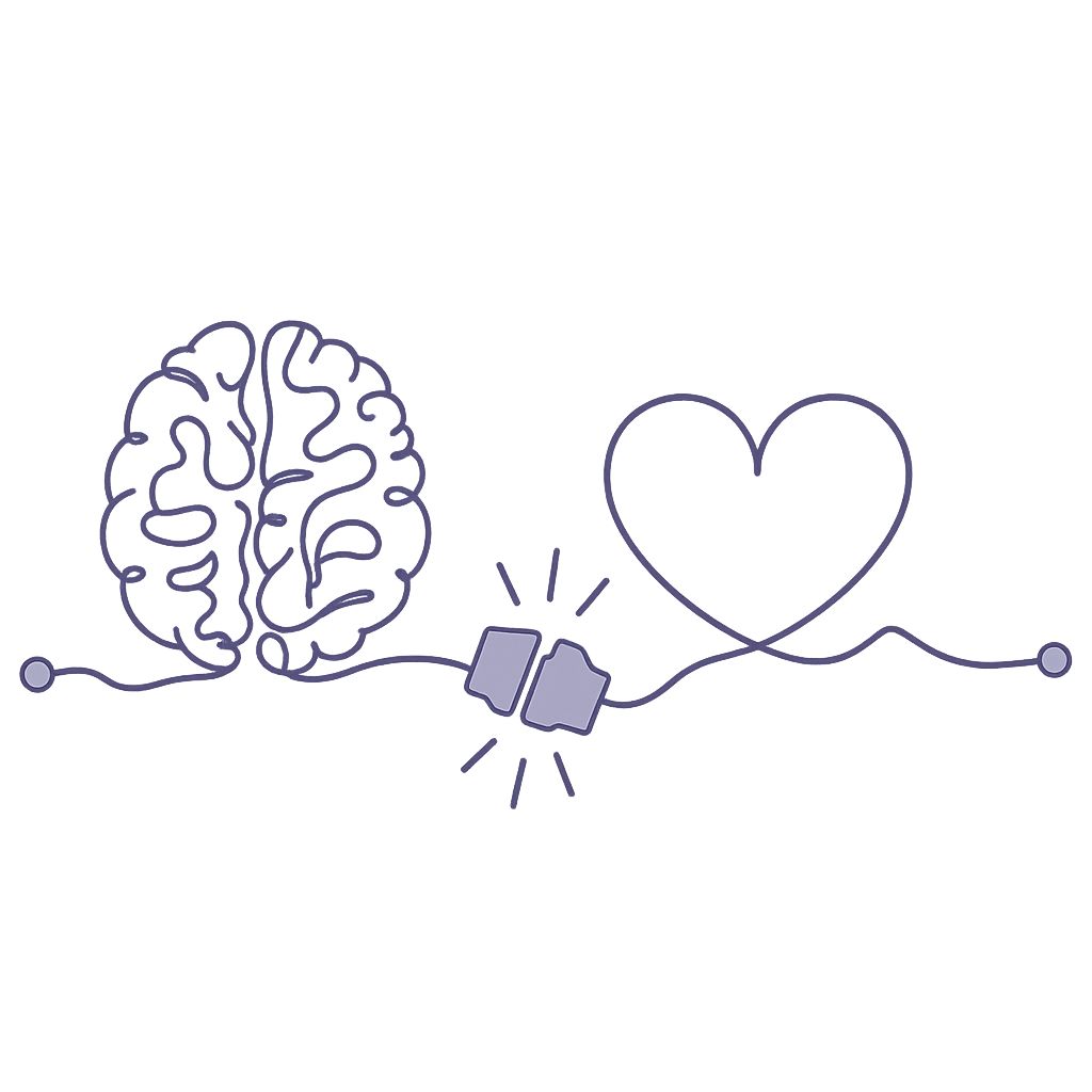 Neuromentaltraining zur Verbindung von Herz und Hirn: Ein getrennter Stecker zwischen Gehirn und Herz symbolisiert den inneren Konflikt.